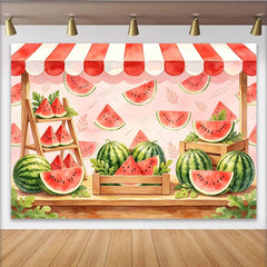 Lofaris Toile de fond de photographie marché de pastèques estival avec auvent rayé rouge et blanc, arrière-plan frais pour studio photo