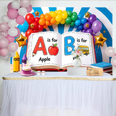 Lofaris Toile de fond pour la rentrée scolaire avec alphabet et ballons arc-en-ciel, décor éducatif pour enfants et studio photo