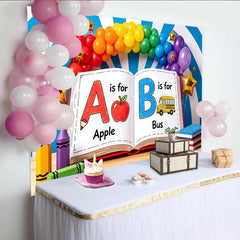 Lofaris Toile de fond pour la rentrée scolaire avec alphabet et ballons arc-en-ciel, décor éducatif pour enfants et studio photo