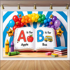 Lofaris Toile de fond pour la rentrée scolaire avec alphabet et ballons arc-en-ciel, décor éducatif pour enfants et studio photo