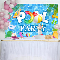 Lofaris Toile de fond de photographie thème piscine, décor estival avec bouées et ballon de plage pour studio photo
