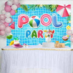 Lofaris Toile de fond pour anniversaire piscine avec ballons et pastèques colorées, magnifique décor d'été pour fête et studio photo