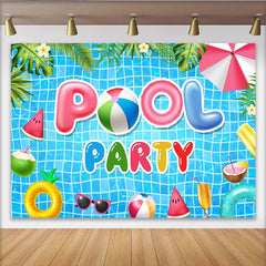 Lofaris Toile de fond pour anniversaire piscine avec ballons et pastèques colorées, magnifique décor d'été pour fête et studio photo