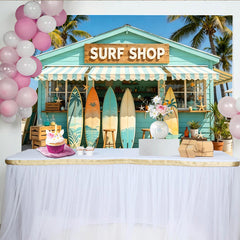Lofaris Toile de fond de photographie plage et surf avec boutique turquoise, arrière-plan d'été tropical pour studio photo