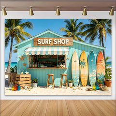 Lofaris Toile de fond de photographie plage surf avec palmiers et planches colorées, décor estival tropical pour studio photo et événements