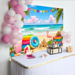 Lofaris Toile de fond de photographie plage estivale surf flamant rose, magnifique arrière-plan tropical pour studio photo et fête d'été