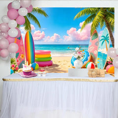Lofaris Toile de fond de photographie plage tropicale avec planches de surf, d'été lumineux pour séance photo et décoration de fête