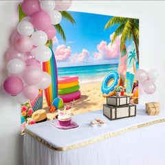 Lofaris Toile de fond de photographie plage tropicale avec planches de surf, d'été lumineux pour séance photo et décoration de fête