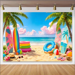 Lofaris Toile de fond de photographie plage tropicale avec planches de surf, d'été lumineux pour séance photo et décoration de fête