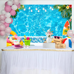 Lofaris Toile de fond de photographie piscine tropicale et palmiers, arrière-plan estival vibrant pour studio photo et décor de fête