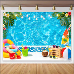 Lofaris Toile de fond de photographie piscine tropicale et palmiers, arrière-plan estival vibrant pour studio photo et décor de fête