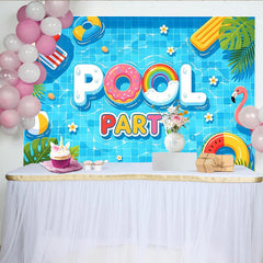 Lofaris Toile de fond pour fête de piscine avec beignet et flamant rose, arrière-plan d'été vibrant pour studio photo