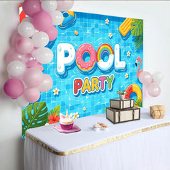 Lofaris Toile de fond pour fête de piscine avec beignet et flamant rose, arrière-plan d'été vibrant pour studio photo