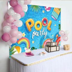 Lofaris Toile de fond pour fête de piscine estivale avec bouées et feuilles, magnifique décor d'été pour studio photo et célébrations