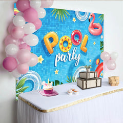 Lofaris Toile de fond joyeuse fête de piscine avec licorne et flamant rose, décor estival tropical pour studio photo et célébration