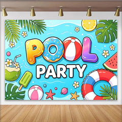 Lofaris Toile de fond pour anniversaire thème piscine estivale avec ballons et fruits tropicaux, décor de fête pour studio photo