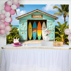Lofaris Toile de fond photographie estivale cabane de plage et surf, décor tropical pour studio photo ou ambiance de vacances