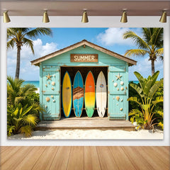 Lofaris Toile de fond photographie estivale cabane de plage et surf, décor tropical pour studio photo ou ambiance de vacances
