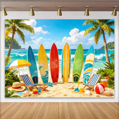 Lofaris Toile de fond de photographie plage et surf colorée avec palmiers, arrière-plan estival pour studio photo ou événement