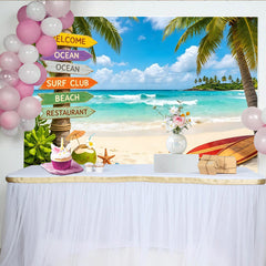Lofaris Toile de fond de photographie plage tropicale avec palmiers et océan, superbe décor d'été pour studio photo et événements de vacances