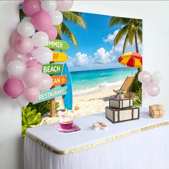 Lofaris Toile de fond de photographie plage tropicale avec palmiers et mer turquoise, décor de vacances estivales pour studio photo