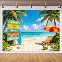 Lofaris Toile de fond de photographie plage tropicale avec palmiers et mer turquoise, décor de vacances estivales pour studio photo