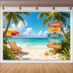 Lofaris Toile de fond de photographie d'été tropicale, palmiers et océan bleu, décor de plage de sable pour studio photo et vacances