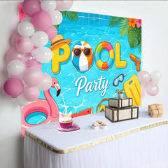 Lofaris Toile de fond pour fête à la piscine tropicale avec flamant rose et ballons, superbe décor estival pour studio photo et événement