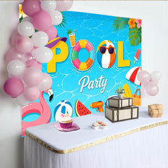 Lofaris Toile de fond d'été pour piscine avec flamant rose et ballons, magnifique décor de fête tropicale pour studio photo
