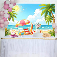 Lofaris Toile de fond de photographie de plage ensoleillée avec palmiers et océan, arrière-plan estival pour studio photo et décoration de fête