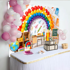 Lofaris Toile de fond rentrée scolaire arc-en-ciel ballons et fournitures, arrière-plan thème salle de classe pour studio photo et décoration