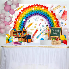 Lofaris Toile de fond pour la rentrée scolaire arc-en-ciel et fournitures d'école, décor coloré et joyeux pour fête d'école ou studio photo