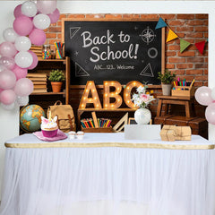 Lofaris Toile de fond pour la rentrée scolaire avec tableau noir, décor mural de briques et lettres lumineuses ABC pour studio