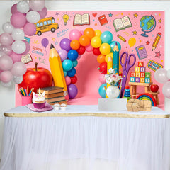 Lofaris Toile de fond colorée pour la rentrée scolaire avec bus et livres, arrière-plan éducatif pour studio photo et célébrations