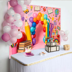 Lofaris Toile de fond colorée pour la rentrée scolaire avec bus et livres, arrière-plan éducatif pour studio photo et célébrations