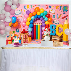 Lofaris Toile de fond rentrée scolaire ballons colorés et lettres ABC, décor de photographie éducatif pour studio photo