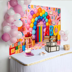 Lofaris Toile de fond rentrée scolaire ballons colorés et lettres ABC, décor de photographie éducatif pour studio photo