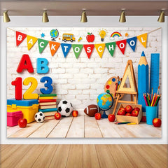 Lofaris Toile de fond rentrée scolaire avec lettres ABC et chiffres 123, décor éducatif et coloré pour studio photo ou salle de classe