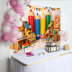Lofaris Toile de fond pour la rentrée scolaire avec crayons géants et lettres ABC, décor éducatif pour studio photo et fête d'école