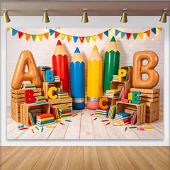 Lofaris Toile de fond pour la rentrée scolaire avec crayons géants et lettres ABC, décor éducatif pour studio photo et fête d'école