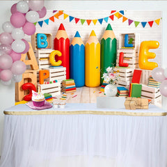 Lofaris Toile de fond de photographie thème école avec crayons géants et lettres, décor coloré pour studio photo enfants et rentrée scolaire