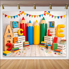 Lofaris Toile de fond de photographie thème école avec crayons géants et lettres, décor coloré pour studio photo enfants et rentrée scolaire