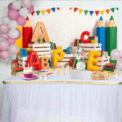 Lofaris Toile de fond pour la rentrée scolaire avec crayons et lettres colorées, décor éducatif pour fête d'enfants et studio photo