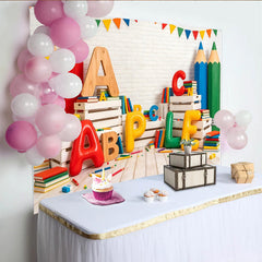 Lofaris Toile de fond pour la rentrée scolaire avec crayons et lettres colorées, décor éducatif pour fête d'enfants et studio photo