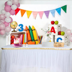 Lofaris Toile de fond de rentrée scolaire colorée avec crayons et alphabet, décor éducatif pour studio photo et fête d'école