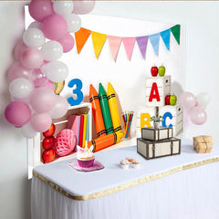 Lofaris Toile de fond de rentrée scolaire colorée avec crayons et alphabet, décor éducatif pour studio photo et fête d'école