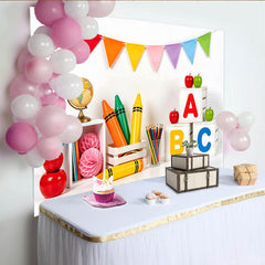 Lofaris Toile de fond pour la rentrée scolaire avec alphabet et crayons colorés, magnifique décor d'apprentissage pour studio photo et enfants