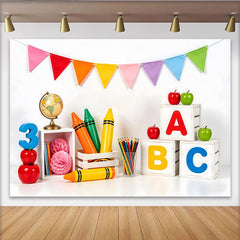 Lofaris Toile de fond pour la rentrée scolaire avec alphabet et crayons colorés, magnifique décor d'apprentissage pour studio photo et enfants