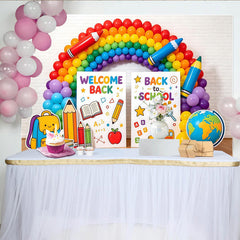 Lofaris Toile de fond colorée pour la rentrée scolaire avec ballons arc-en-ciel et crayons, magnifique décor de fête d'école pour studio photo