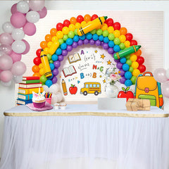 Lofaris Toile de fond pour la rentrée scolaire arc-en-ciel avec livres et bus, arrière-plan éducatif pour studio photo et fête d'école
